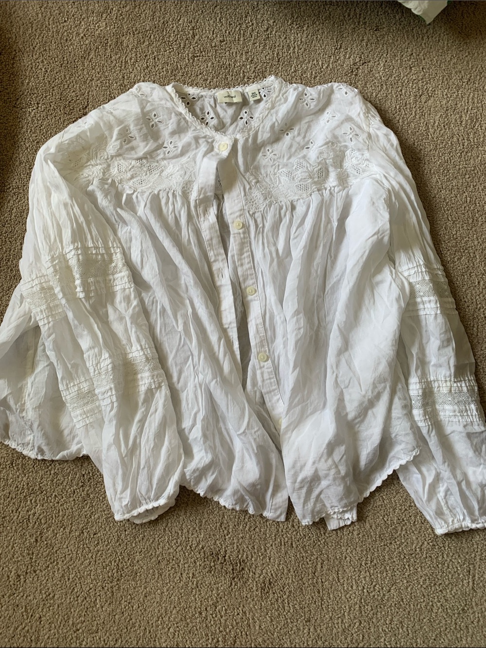 Wilfred White Embroidered Button-Front Cotton Blouse